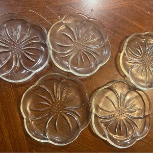 Vintage Coasters Federal Glass Clear Set of 5 MCM Daisy Hazel Atlas Butter Pats